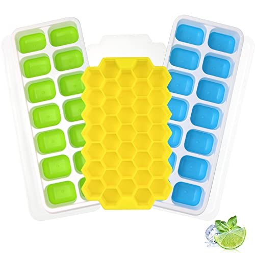 LOOGI Lot de 3 bacs à glaçons en silicone avec couvercle, empilables, certifié LFGB et sans BPA Cover