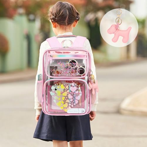 Clear Backpacks for School Girls, Heavy Duty TPU Transparent Bookbags Stadium Events Approved See Through Backpack (Pink)2