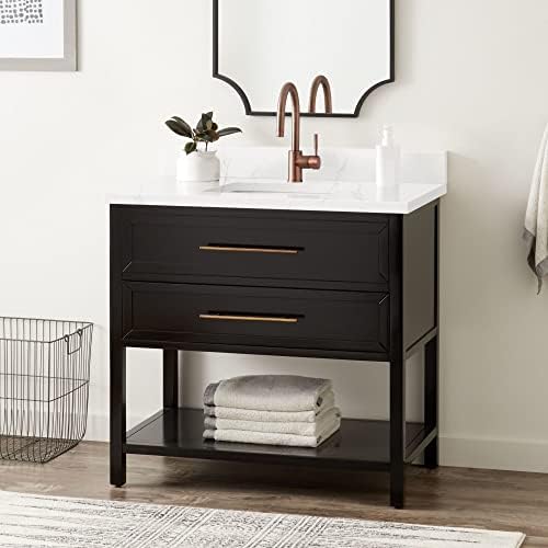 Signature Hardware 459578 Robertson 36" Free Standing Single Vanity Cabinet Set with Wood Cabinet, Vanity Top and Rectangular Undermount Sink - Single Faucet Hole - Black/Feathered White
