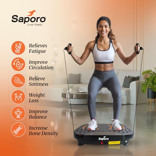 Image of Saporo VibeX Vibration Plate Exercise Machine with Remote, Whole Body Workout Platform for Weight Loss & Calorie Burn, Muscle Toning, Fat Burn & Pain Relief, 5 Programs, 200 Speeds, Balance Straps