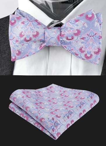 Image of Alizeal Mens 2pcs Floral Pattern Bow Tie Set | Self-tied Pocket Square Colorful Perfect for Weddings Proms Business
