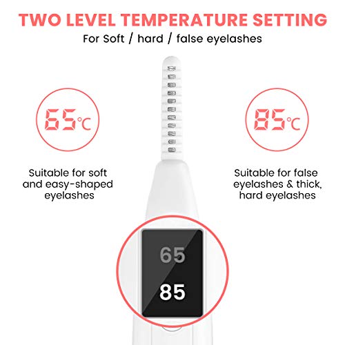 Heated Eyelash Curler, HOCOSY Electric Eyelash Curler 【2020 Newest】Mini USB Portable Eye Curler With LED Screen Display for Eyelashes Quick Natural Curling, Fast Heating and 24 Hours Long Lasting