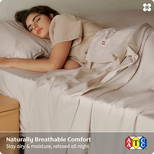 Image of Bedsure PureWoven 100% GOTS Certified Organic Cotton Sheets, King Size 4PCS | Eco-Friendly, 17 inch Deep Pocket with Corner Straps, Luxury Hotel Soft, Breathable & Durable Sateen Bed Sheets, OEKO-Tex, Linen