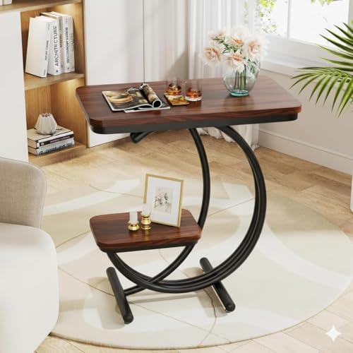 Image of Coffee Table for Living Room End Table Beside Table with Metal Legs Small Accent Tables Snack Table Nightstand for Multipurpose Square Tables (Brown Black)