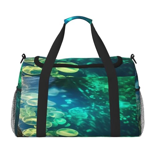 Luminous Waters Print Travel Duffel Bag for Men & Women, Foldable Travel Bags and Spacious Weekender Tote Bag for Storage Toiletry Luggage Personal Item