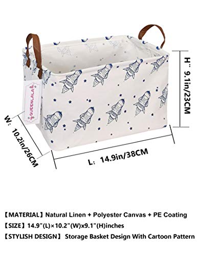Queenlala Rectangular Laundry Hamper/Foldable Nursery Laundry Basket For Organizing/Storage Bin Baskets/Children Toy Office Bedroom/Toy Bin Closet Shelf Baskets（Rec Spaceship） #TOP1