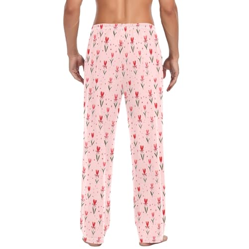 Mens Cotton Pajama Pants Sleep Lounge Pj Bottoms Sleepwear with Pockets Drawstring S Pink Tulip3