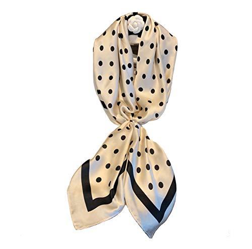 Jerla Silk Like Scarf Women's Fashion Pattern Medium Square Satin Scarf Hair Scarf 35" X 35"(Polka Dot Beige) #TOP13