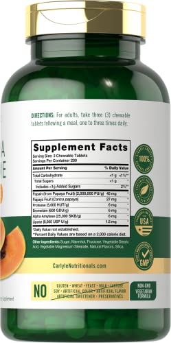 Carlyle Papaya Enzyme Chewable Tablets | 600 Count | Vegetarian, Non-Gmo, Gluten Free Formula | Tropical Flavor #TOP1