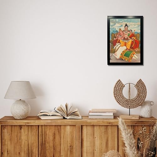 Image of Kagaz Kala - Vintage Art Prints - Hindu God Photos with Frames For Pooja Room Bedroom Living Room Decor Gifts Framed (Shri Shankara Shiva)