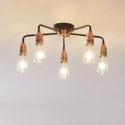 HARPER LIVING, 5 Lights Semi-Flush Ceiling Light, Black and Copper finish, E27/ES Cap Suitable for LED Upgrade, Ideal for Living Room, Bedroom, Kitchen, Hallway, Hotel, B&B