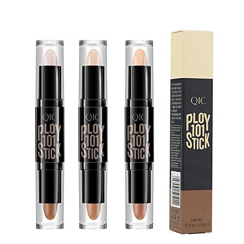 MEICOLY Highlight Stick Double Head Facial 3D Contour Repair Bronzer Concealer Stick Body Make Up Foundation Cream Pen,3pcs