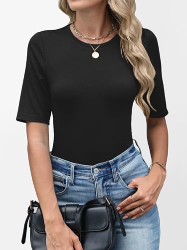 Image of ANRABESS Womens Half Sleeve Tops Crewneck Shirts Basic Fit Work Tee