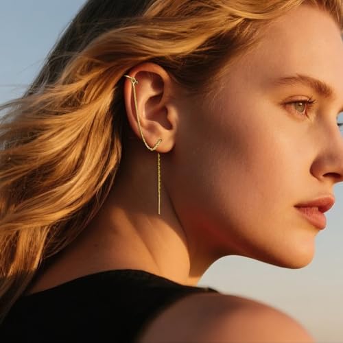 SLUYNZ Sterling Silver Cuff Earrings and Chain for Women - Crawler and Wrap Climber Earrings3