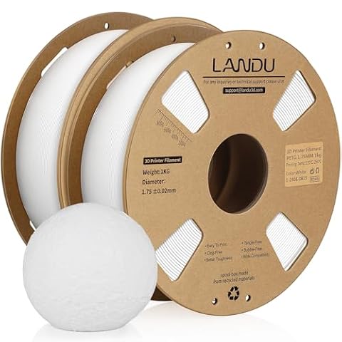 LANDU PETG Filament 1.75mm White 2KG, 3D Printer Filament, 2PC 1kg White PETG, Dimensional Accuracy +/- 0.02 mm, Fit Most Printers