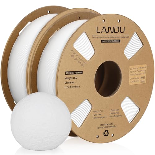 LANDU PETG Filament 1.75mm White 2KG, 3D Printer Filament, 2PC 1kg White PETG, Dimensional Accuracy +/- 0.02 mm, Fit Most Printers