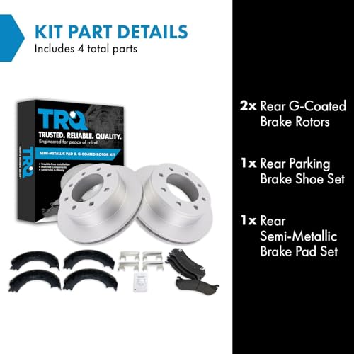 Image of TRQ Rear Posi Metallic Disc Brake Pad & Coated Rotor with Parking Shoe Compatible with GM