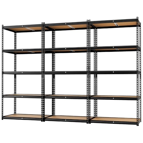 Image of LEVELEVE 5-Tier Storage Shelving Unit, Metal, for Kitchen, Garage, Laundry Room, Adjustable, 35 inch L x 16 inch W x 73 inch H, Rectangular, 3 Pack