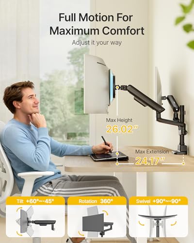 monTEK Dual Tall Monitor Arm with USB, Mechanical Spring Monitor Arm for 17-35\" Screens, Adjustable Monitors Desk Mount Each Holds up to 24.2 lbs with C Clamp/Grommet, VESA 75/100mm, MA1011UCPBK-D