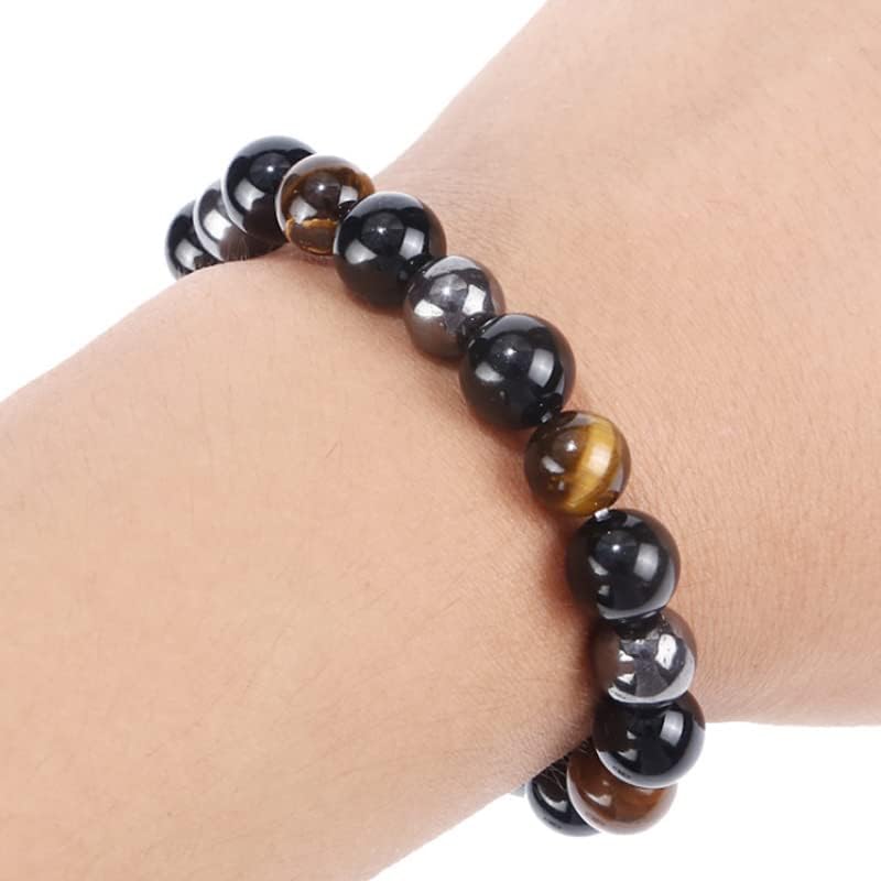 Triple Protection Bracelet, Tiger Eye Hematite Obsidian Natural Stone Beaded Bracelet, Stretchy Bracelet as Amulet Bring Luck and Fortune - Image 2
