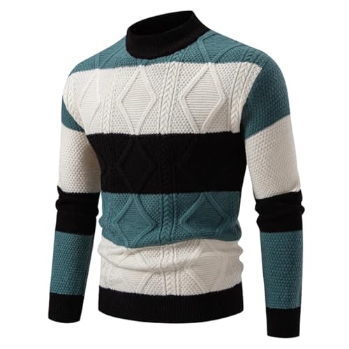 Men Fall Winter Mock Neck Long Sleeve Knit Pullovers Patchwork Knitted Sweater3