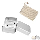 Seifendose Reise,Seifendose aus Aluminium,Seifenbox mit Abtropfgitter und Deckel & Sisal...