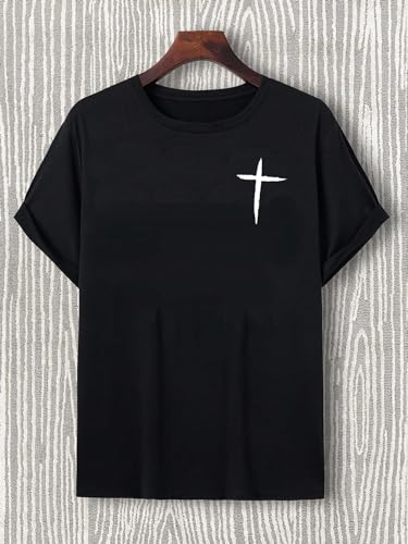 Floerns Men's Cross Print Short Sleeve T Shirt Crewneck Tee Shirts Black Dull Large - Image 3