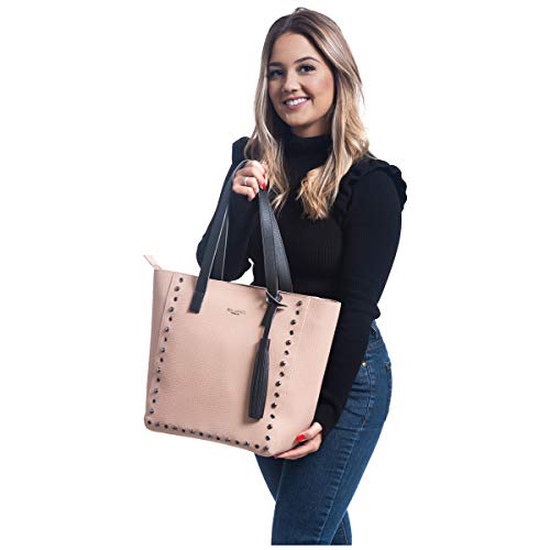 Kit Bolsa Sacola Grande Feminina + carteira com porta cartões Willibags (Nude)