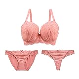 [Mon cher pigeon*] ブラジャー ショーツ セット Tバック 3点 モンシェルピジョン (ROP-ローズピンク、I85-LL)