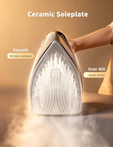Image of Sundu Steam Iron for Clothes with Rapid Heating Ceramic Coated Soleplate, 1500W, Auto-Off Safety, Burst of Steam, Self-Clean, Anti-Calc, Anti-Drip 300ml Water Tank for Clothes Ironing Dark Black