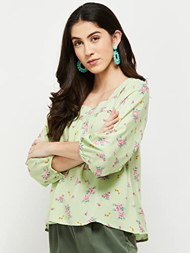 Image of Max Women's Rayon Floral Printed Three-Quarter Sleeves Casual Regular Fit Top