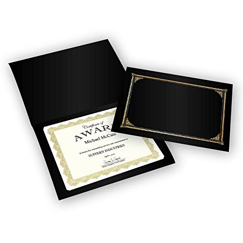 Geographics Classic Linen Certificate/Document Covers, 12.5” x 9.75”, Black (6 Pack)