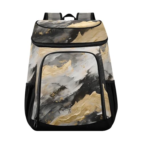Black Marble Gold Grey Fluid Cooler Backpack Cooler Insulated Leak Proof Lunch Backpack 36 Cans Waterproof Soft for Men Women Picnic Hiking Camping Beach