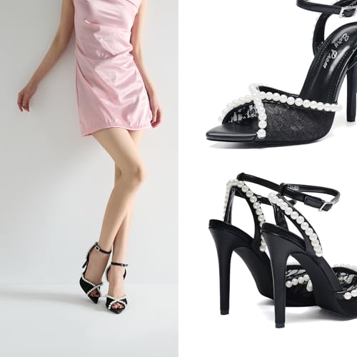 Women's Open Toe Stiletto Heel Sandals Pearl & Lace Ankle Straps 4.3IN Heels Weddings Parties Nightclub Shoes2