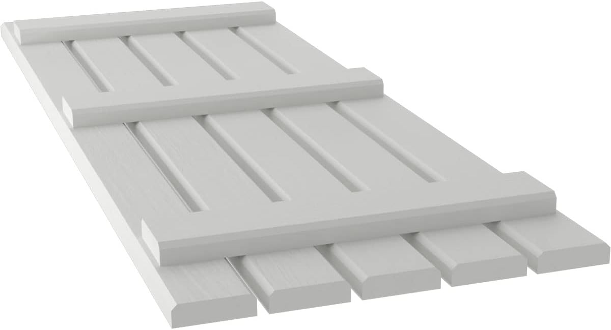 Ekena Millwork ARW401SB519X78STH Americraft Five 3 Exterior Real Wood Spaced Board-n-Batten Shutters (Per Pair), Hailstorm Gray