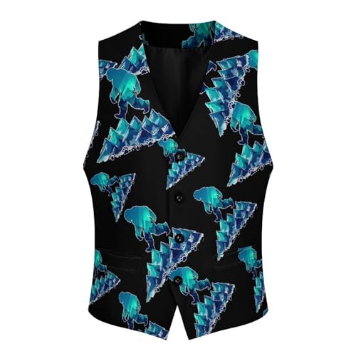 Bigfoot Pawprint Sasquatch Mountains Men's Suit Vests Business Formal Dress V-Neck Waistcoat Tops with 2 Pockets4