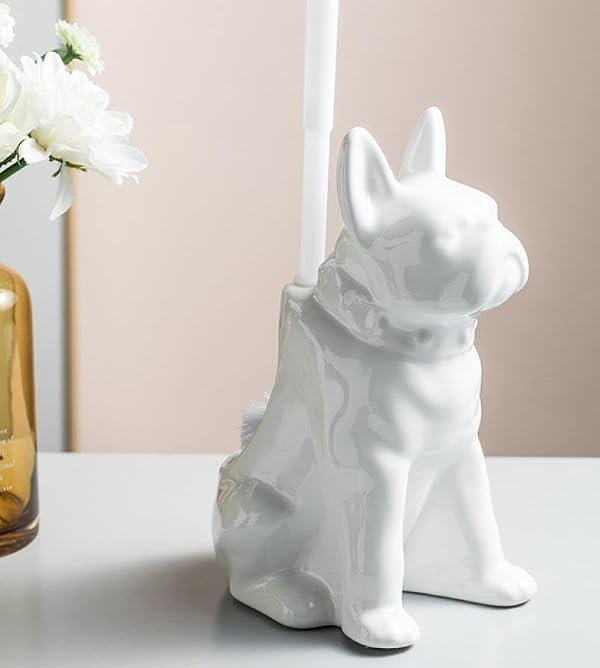 Comeon Ceramic Dog White/Black Toilet Brush and Holder Set, Plastic Handled Scrub Brush for Bathroom Cleaning,13.7"*6.3" (White) by Comeon - Image 8