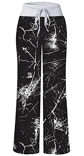 Image of AMiERY Women's Comfy Casual Pajama Pants Floral Print Drawstring Palazzo Lounge Pants Wide Leg