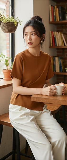 Image of Zilcon Woman Half Sleeve Round Neck Womens Tops Beach Vacation Fashion Clothes Casual Summer Spring Winter Fall Outfits Tops