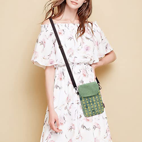 Women Cute Candy Crossbody Bag/Cellphone Purse/Mini Shoulder Bag/Cellphone Pouch, WITERY Canvas 4 Bags Small Wallet with Adjustable Shoulder Strap (Broken Hole Green)