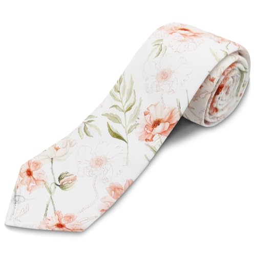 Image of Cotton Floral Ties for Men 2.76 inch Men's Skinny Tie Linen Flower Printed Neck Tie for Wedding Dating Party