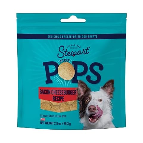 Stewart Freeze Dried Dog Treats, PuffPops Bacon and Cheeseburger Recipe, Gluten Free, 2.8 Ounce Resealable Pouch, Made in USA, Dog Training Treats Cover