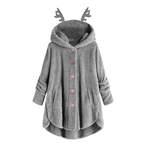 Preisvergleich Produktbild Plüschmantel Damen Mantel Kapuzenpullover Plüschjacke Mit Weihnachten Elchgeweih Kapuze Piebo Frauen Kunstpelz Fleecemantel Langarm Teddyjacke Oversize Sweatjacke Outwear Casual Hoodie Pullover Jacke