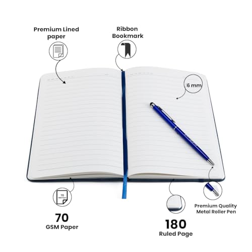 Image of AICA Personalized Name & Charm Magnetic Stick Leather (Navy Blue) Diary A5 Size 180 Pages & Roller Pen | Customized Corporate Gift for Men Women | Diwali Gifts for Family and Friends | Diwali Gift
