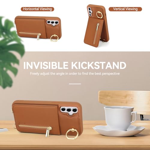 KYFSJPT Crossbody Wallet Case for Samsung Galaxy S26 Ultra, with Card Slots Zipper Pocket Case, Flip Folio Purse RFID Blocking with Ring Kickstand Detachable Strap-Brown by KYFSJPT - Used condition - Image 5