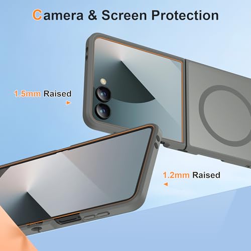 Image of ORETECH Magnetic for Samsung Galaxy Z Flip 7 Case, with [2 x Screen Protector] Translucent Back Non-Slip Hard PC Shockproof Bumper Protective Case for Samsung Z Flip 7 - Grey