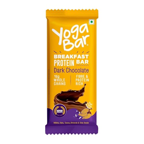 Image of Yoga Bar Breakfast Protein Bar | Dark Chocolate | 7g Protein, 7g Fibre, 26g Net Carbs, 5g Good Fats | Made with Whole Grains | High Fibre & Protein Rich Snack (50g)