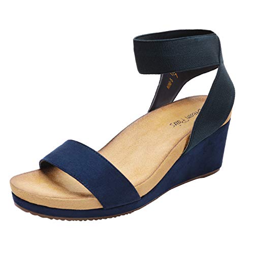 DREAM PAIRS Women's Nini Ankle Strap Platform Wedge Sandals 5.5 Navy