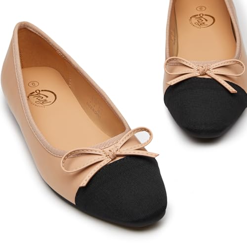 Trary Flat Shoes Women Pointed Toe Flats for Women Two-Tone Cap Toe Ballet Flats Shoes Comfortable Dressy Casual Slip-on Work Daily Soft Flat Shoes4