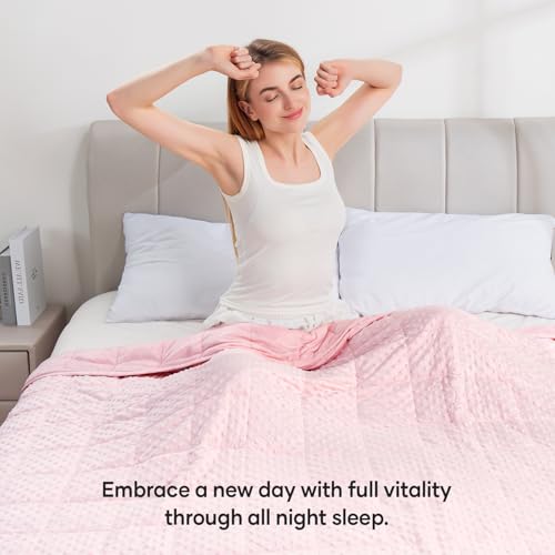 Image of Wemore Minky Dot Weighted Blanket for Adults Queen Size 15 lbs, Soft Cozy Heavy Blanket for Stress Relief and Sleep Promotion, Breathable Blanket for All-Season with Glass Beads, Pink 60 x 80 inches